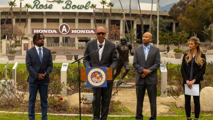 Assemblymember Holden and Stakeholders standing in front of Rose Bowl
